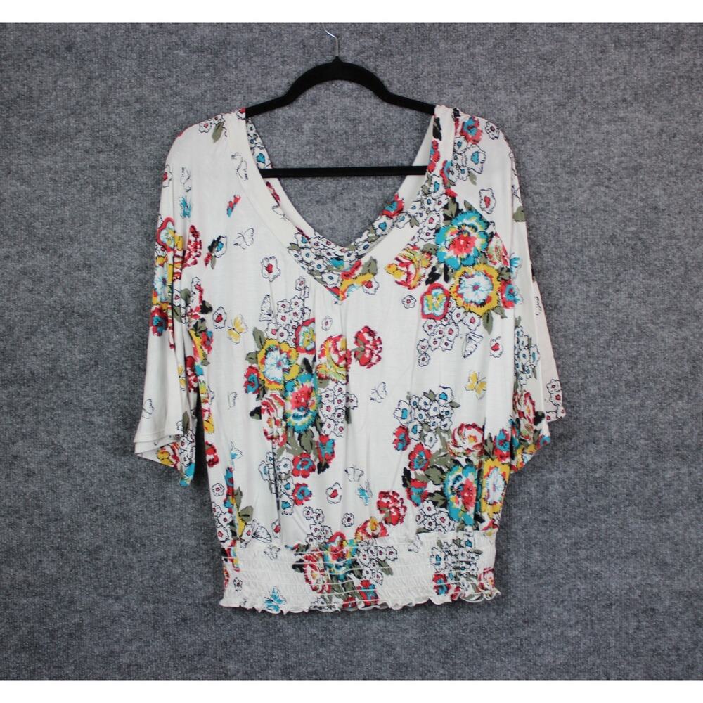 American Rag Cie blouse Size M White‎ W Floral Print Synched Waist